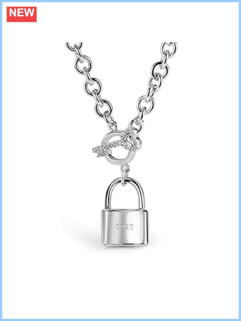 925 Sterling Silver Necklace AAAAA CZ Heart Lock Pendant Rolo Chain 18 20 Inch